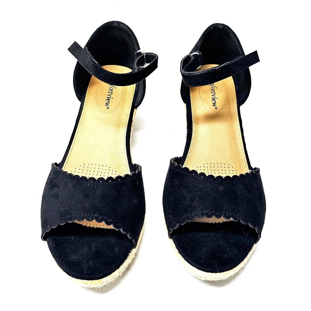Women’s Comfortview 8.5 Charlie Black Wedge Espadrille Sandals Ankle Strap Shoes